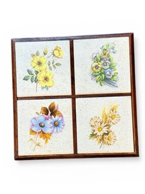 Vintage Cottagecore Floral Ceramic Tile Trivet